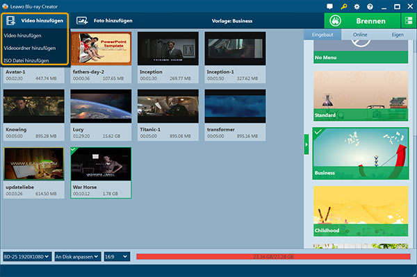 mp4 videos in blu-ray creator importieren