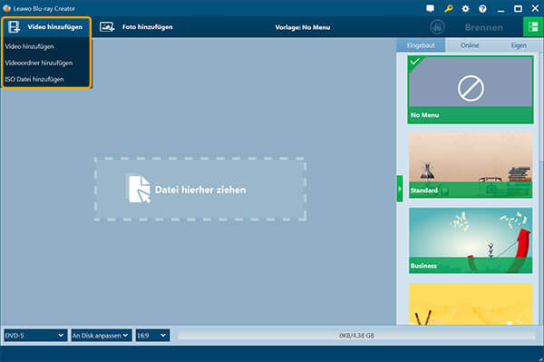 videos in blu-ray creator importieren
