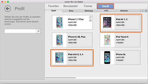 bluray ipad format auswählen mac