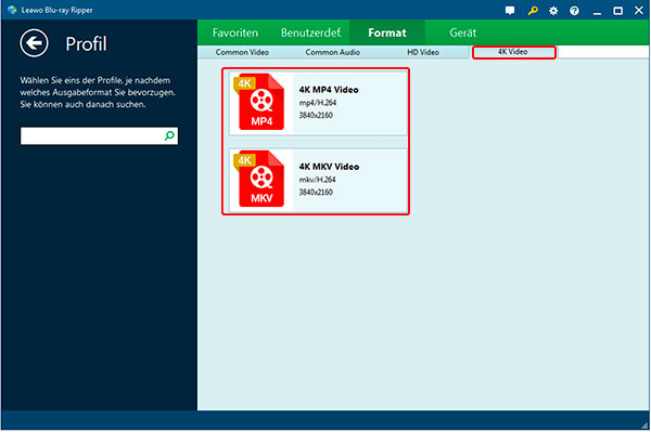 blu-ray 4k ausgabeformat auswählen