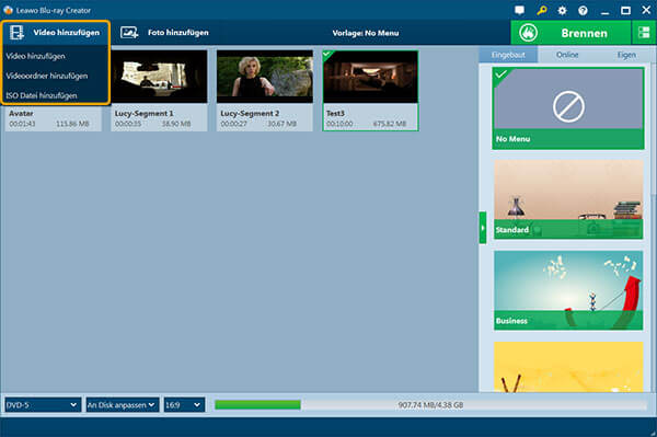 videos in leawo dvd creator importieren